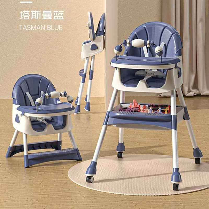 5 IN 1 BABY HIGH CHAIR | NEWBORN FEEDING Dining CHAIR | ADJUSTABLE REMOVABLE DOUBLE SNACK TRAY (S 360 BLUE)