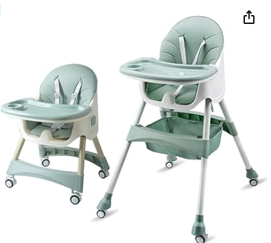 5 IN 1 BABY HIGH CHAIR | NEWBORN FEEDING Dining CHAIR | ADJUSTABLE REMOVABLE DOUBLE SNACK TRAY (S 360 Green)